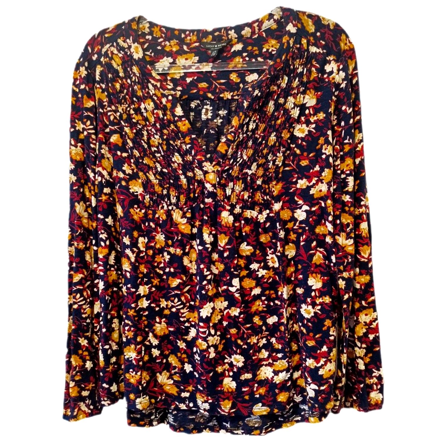 Lucky Brand Long Sleeve V-Neck Stretch Top Size L